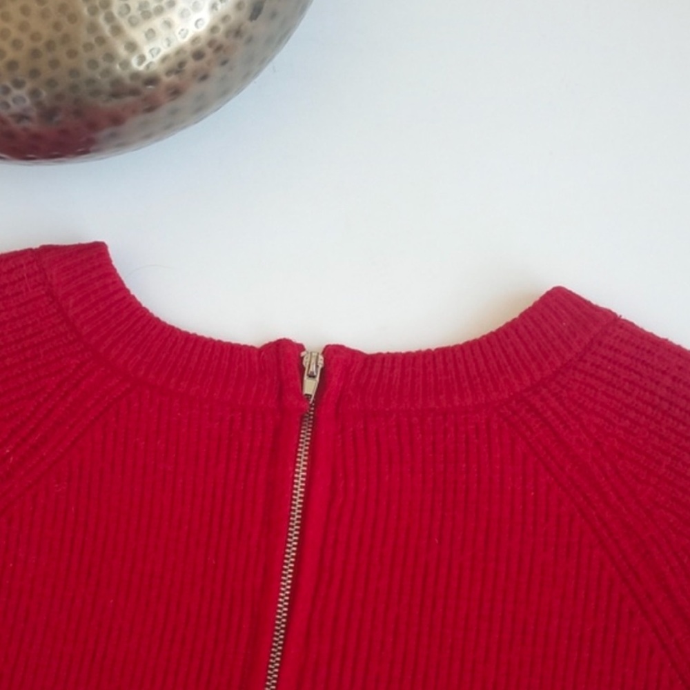 Zara Women's Red Cropped Ribbed Nylon Blend Long Sleeve Sweater S (Back Zip) - Picture 13 of 16